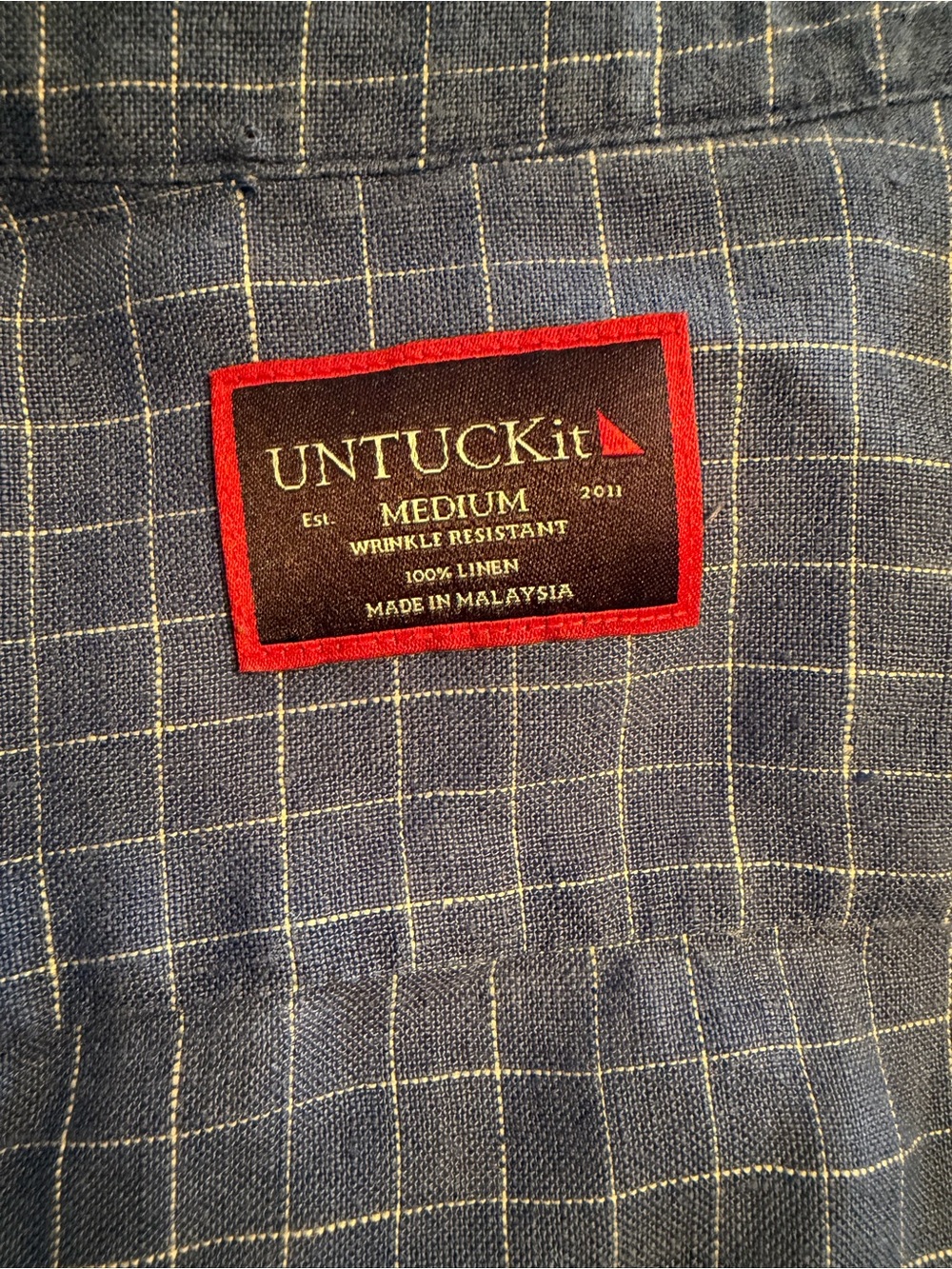 UNTUCKit 100% Linen Blue Windowpane Button-Up Shirt Men’s Medium Wrinkle Free - Picture 2 of 10